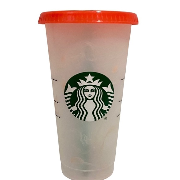 2021 Starbucks Orange Lid Swirl Marble Color Changing Cup with Straw 24 fl oz - Picture 2 of 4
